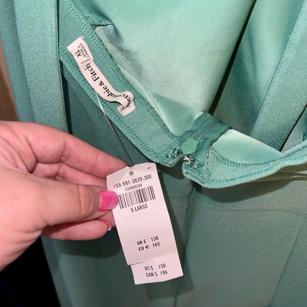Abercrombie & Fitch Bodycon Green Keyhole Halter Dress with slit and Stretch XL